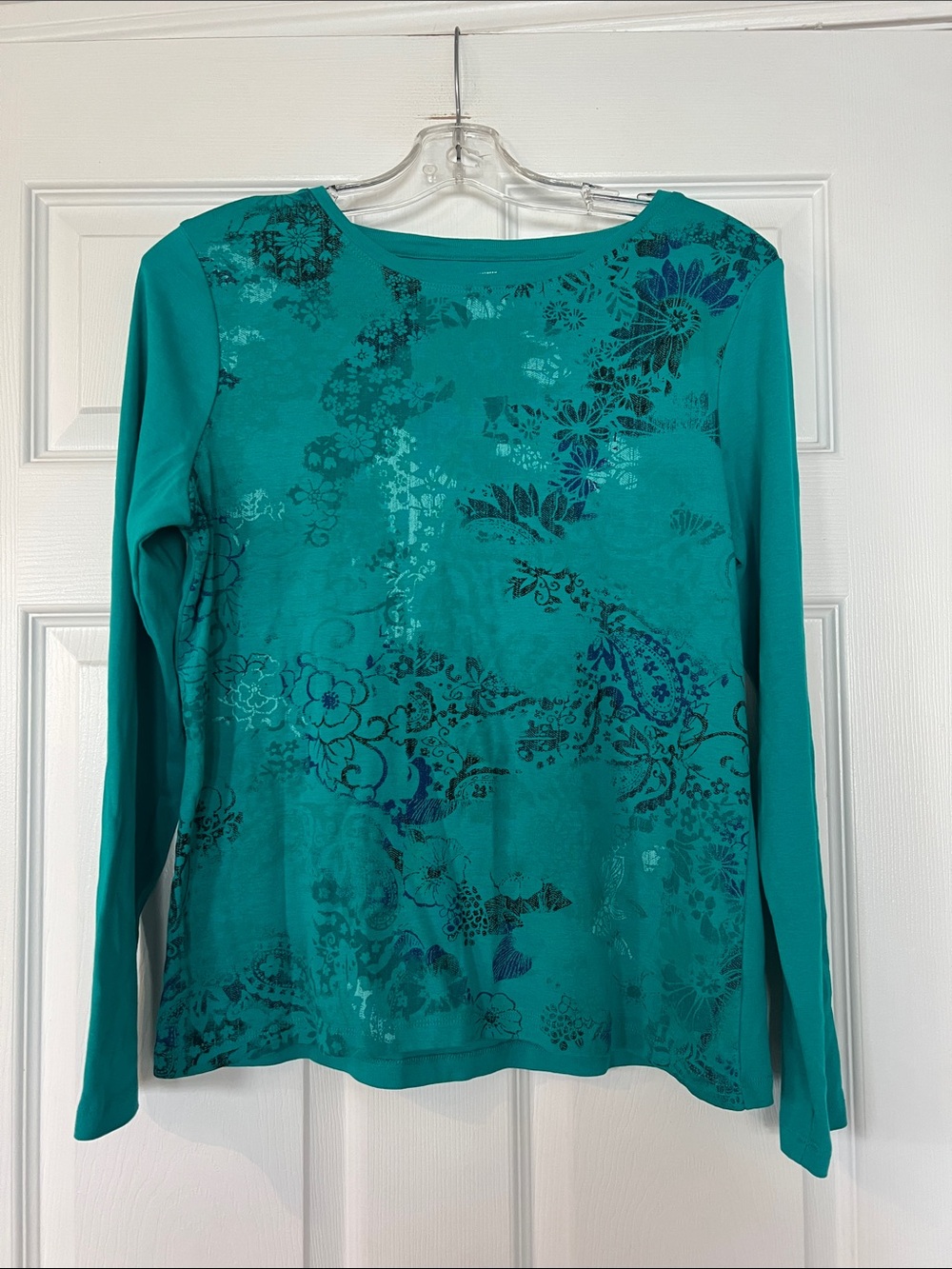 Northern Reflections Teal Floral-Print Long Sleeve Tee